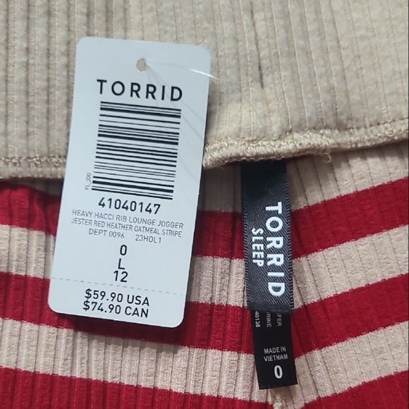 Torrid Sleep Ribbed Red Heather Oatmeal Striped Pajama Lounge Set - Picture 8 of 8